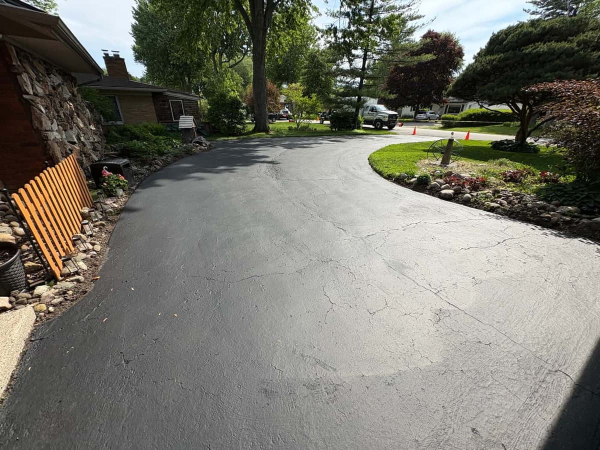 Freshly sealcoated residential driveway