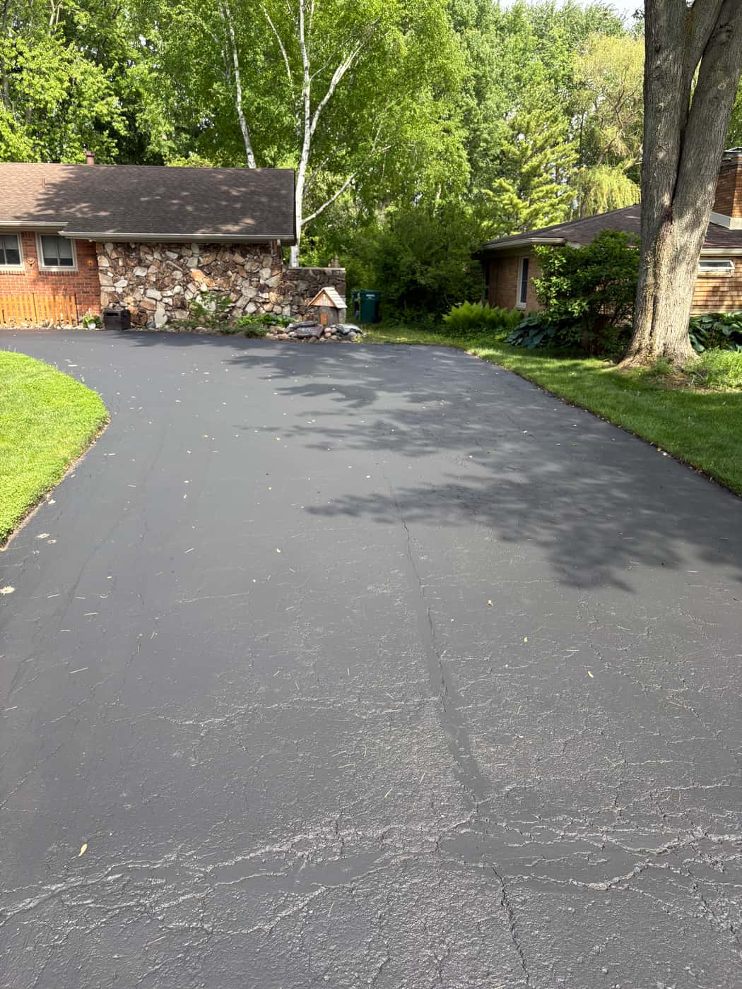 Newly sealcoated residential driveway